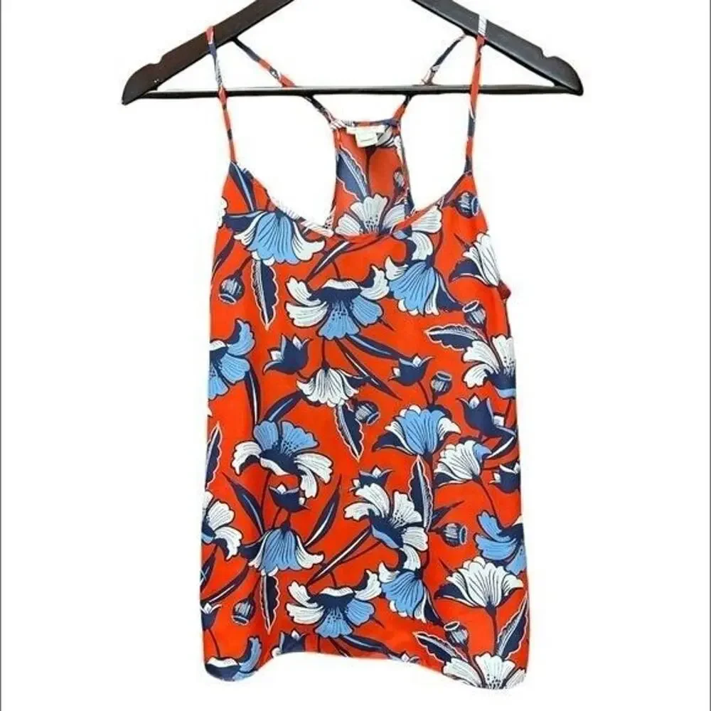 J. Crew Women's‎ Orange Floral Cami Top Size 2 Adjustable Straps Lightweight